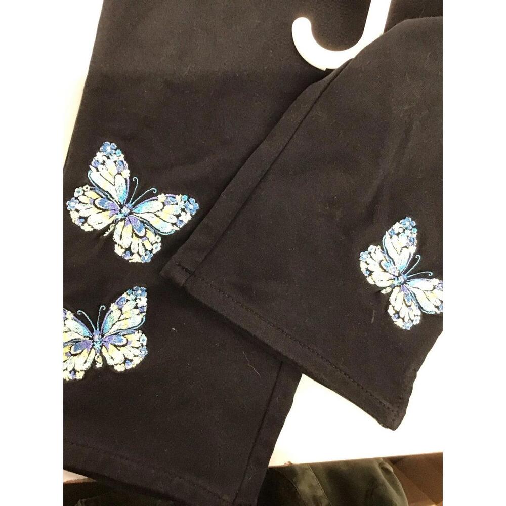 Dream jeannes Quacker factory medium crop pants with embroidered butterflies and - Picture 3 of 4